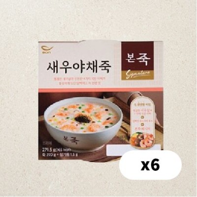 [저온]본죽 새우야채죽 271.5g, 6개(묶음판매)
