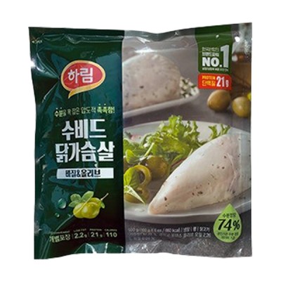 하림 수비드 닭가슴살 바질&올리브 6개입, 600g